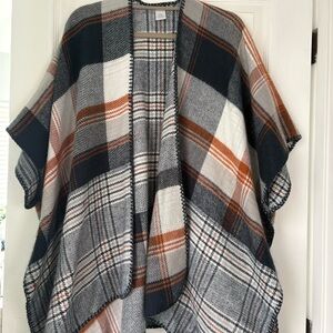 Plaid Open Front Poncho